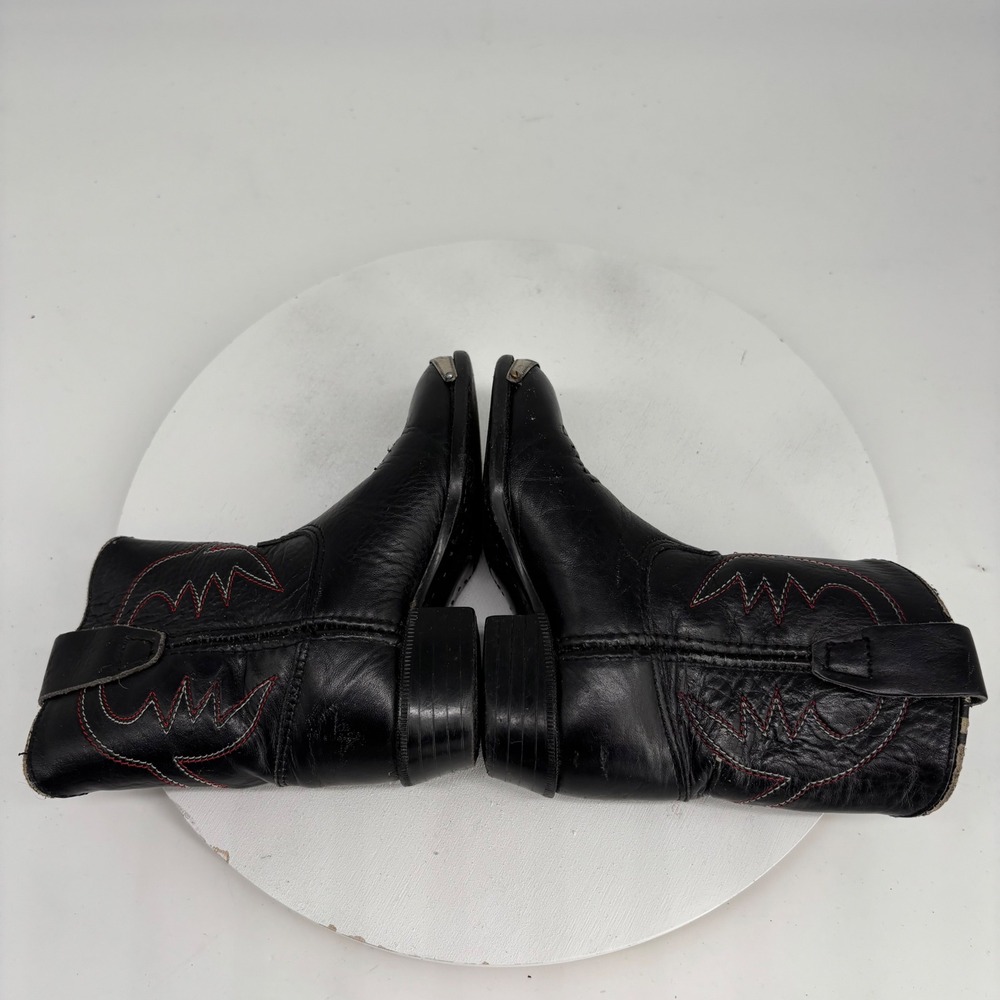 VTG Old West Cowboy Boots Kids Sz 5 Black Leather Metal Toe Cap Equestrian Rodeo - Picture 8 of 9